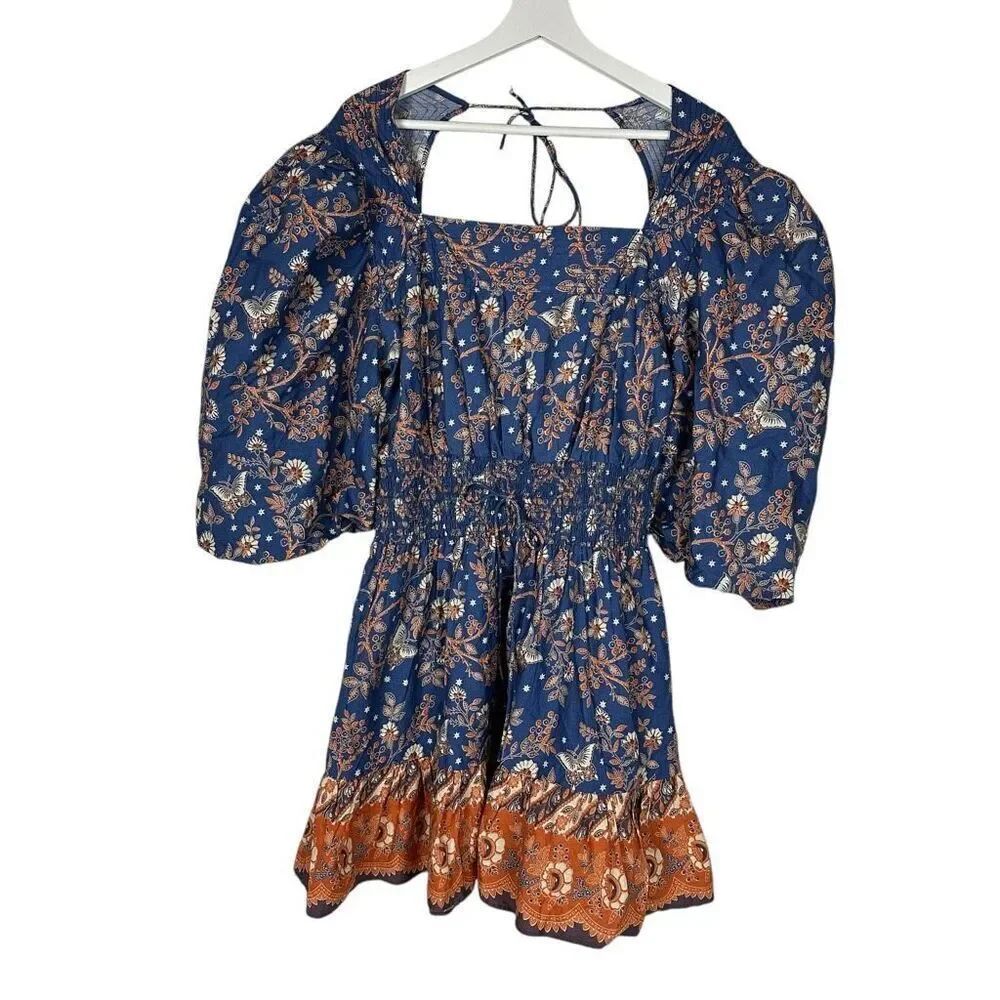 House of Harlow 1960 smocked floral puff sleeve ruffle mini dress size XL
